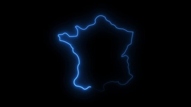 4k Paris map in France with glowing neon effect 4K Video motion graphic animation. France map with neon light. Creative outline of French country.