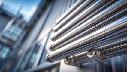 Fototapeta premium Industrial metal pipes mounted on a building