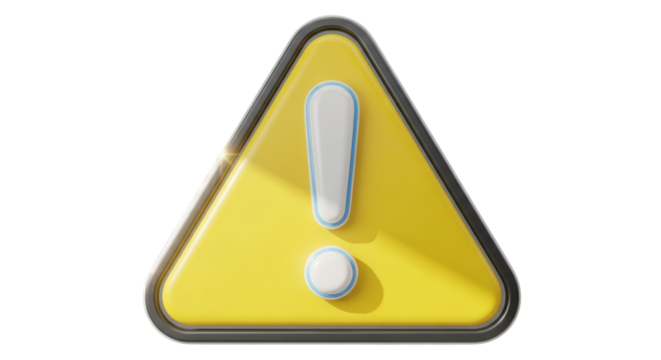 Yellow Warning Triangle with Exclamation Mark isolated on a transparent background warning sign