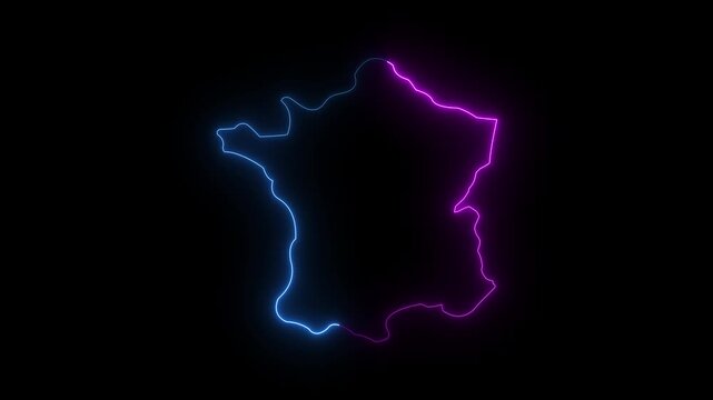 4k Paris map in France with glowing neon effect 4K Video motion graphic animation. France map with neon light. Creative outline of French country.
