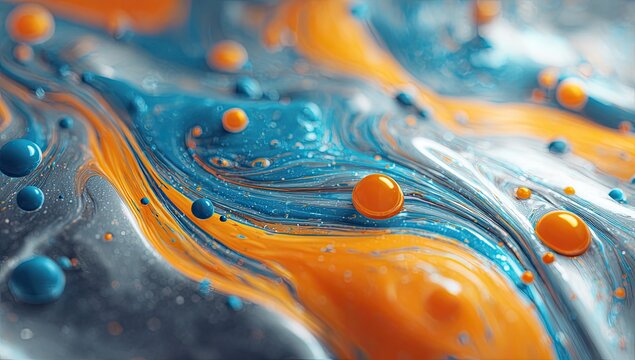 Abstract swirls of paint with vibrant bubbles
