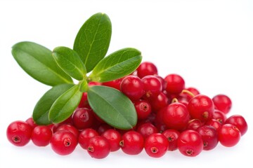 Vibrant red berries with fresh green leaves lingonberries cranberries