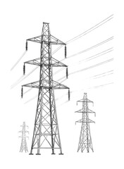 Electric power lines on a white background.