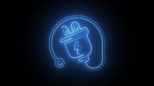 Glowing Neon Power Socket Icon Isolated on Black Background. HD Video Motion Graphic Animation