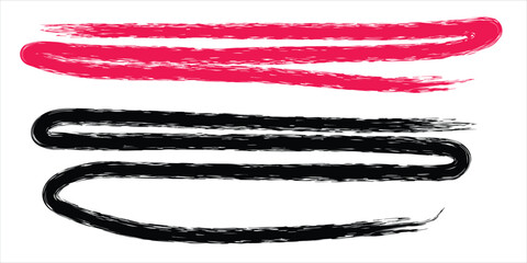 Hand Drawn Grunge Brush Stroke Vector Set with Textured Black and Pink Lines for Artistic Graphic Design
