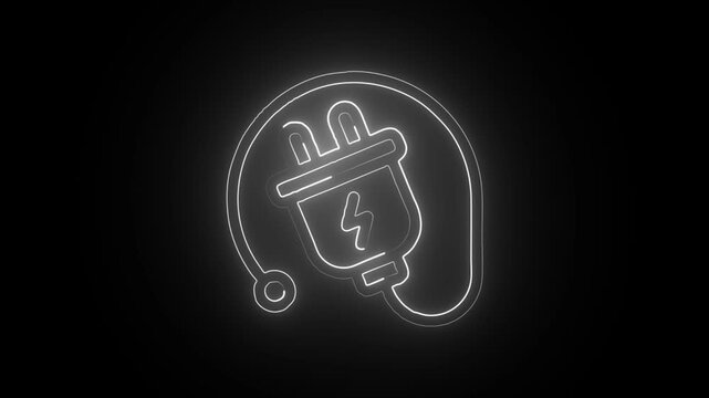Glowing Neon Power Socket Icon Isolated on Black Background. HD Video Motion Graphic Animation