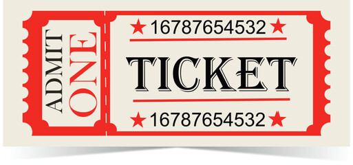 Vintage admit one ticket design featuring bold text and perforated edges for events
