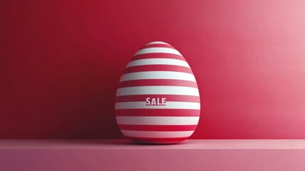 A red and white striped egg with the word Sale written on it