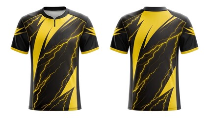 Black and yellow lightning bolt pattern short-sleeve t-shirt mockup for sports or active wear design