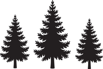 Pine tree silhouette vector illustration, forest tree icon. pine tree icon black silhouette vector illustration on transparent background. Tree and forest silhouettes.