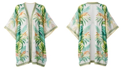 Tropical Kimono Mockup Lightweight Women's Cover-Up with Palm Leaf Design for Summer Vacation and Resort Wear