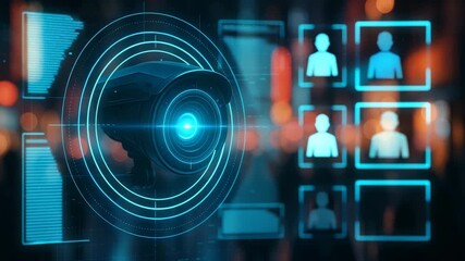 Dynamic security camera scanning for surveillance, modern technology concept with futuristic digital interface and glowing blue elements - Powered by Adobe