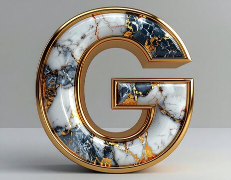 Gold-framed marble letter G - Powered by Adobe