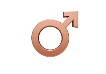 Isolated rose-gold male gender symbol, sign of manhood and men, representing the male sex