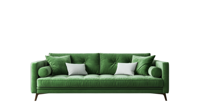 Elegant Green Velvet Sofa with Pillows Furniture for Interior Design and Decoration