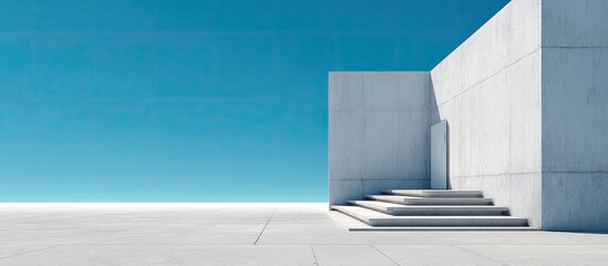 Minimalist concrete structure with steps against a vibrant sky