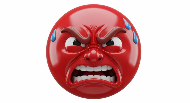 A vividly red emoji face showing extreme anger with furrowed brows and visible sweat drops on its head