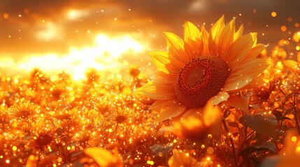 Sunflower field at golden hour