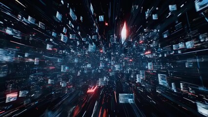 Abstract digital cityscape with fast-moving data streams - Powered by Adobe