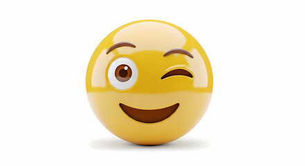 Fototapeta premium A winking yellow emoji with a happy expression isolated on a white background in a studio shot look