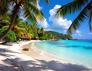 Turquoise waters, white sand beaches, lush palm trees swaying gently in the Caribbean breeze. Paradise found, vacation, ocean