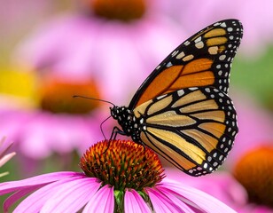 Fototapeta premium Monarch butterfly on a pink flower (1)