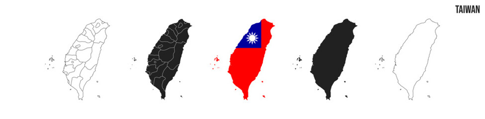 Taiwan map set. Map of Taiwan with flag.  Vector EPS 10