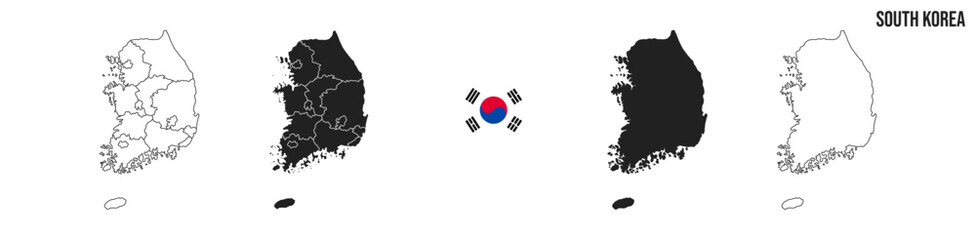 South Korea map set. Map of South Korea with flag.  Vector EPS 10