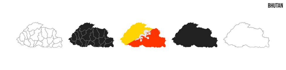 Bhutan map set. Map of Bhutan with flag.  Vector EPS 10