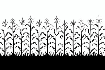 Monochrome Corn Field Illustration Graphic Design Element Featuring Tall Stalks of Corn Plants for Agricultural Concepts and Harvest Season Imagery