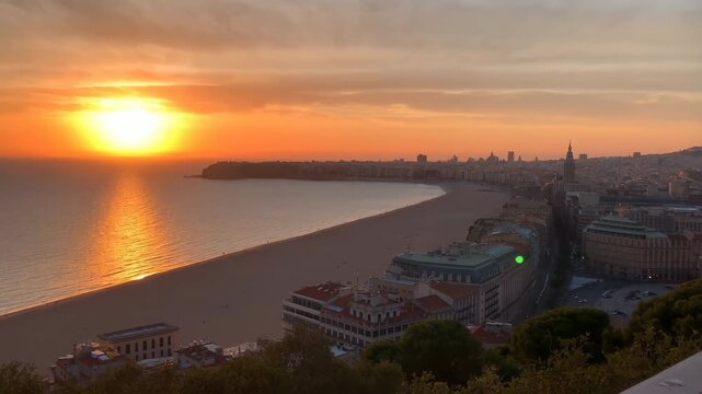 Scenic cityscape view of san sebastian at sunset