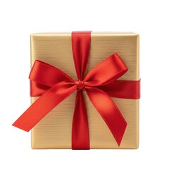shiny gold gift box with red bow
