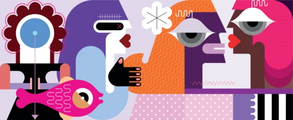Keuken achterwand Abstracte kunst Group of people and a fish, modern surreal art vector illustration.  ©  danjazzia