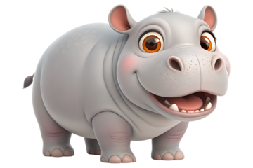 Charming 3d cartoon baby hippo character for children animation and games isolated on transparent background