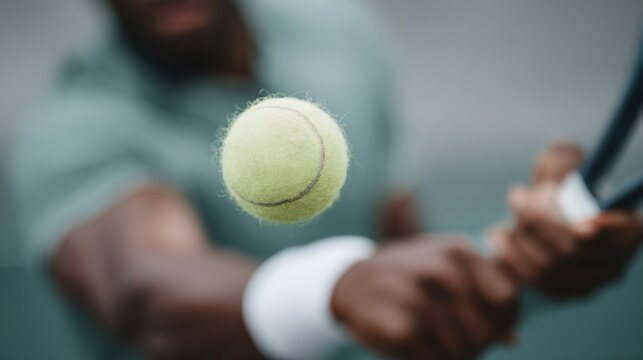 Tennis player is swinging a racket at a tennis ball