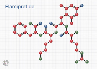 Elamipretide molecule. Mitochondria-targeted tetrapeptide studied for treatment of Leber's hereditary optic neuropathy and Barth syndrome. Sheet of paper in a cage. Vector illustration