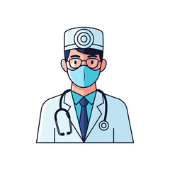 Fototapeta premium Professional male doctor avatar in uniform with face mask glasses and head mirror.