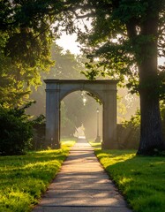 Obraz premium Sunlit archway path through trees