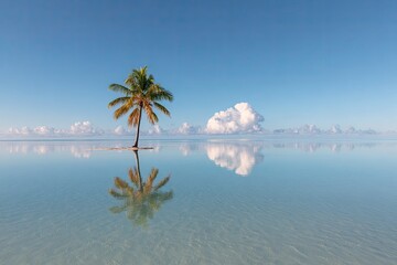 Serene tropical landscape with a lone palm tree