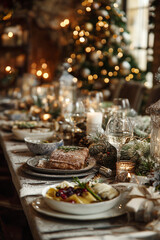 Festive Christmas Table Setting with Background for Text