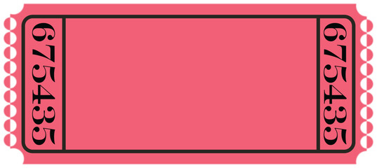 Blank pink raffle ticket with perforated edge and serial number for events
