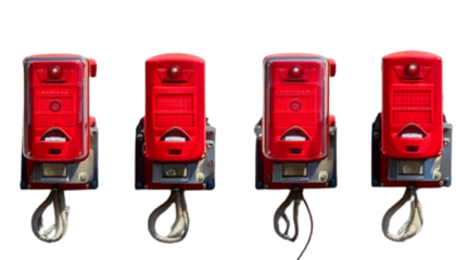 Four Flashing Red Alarms with Industrial Props.
