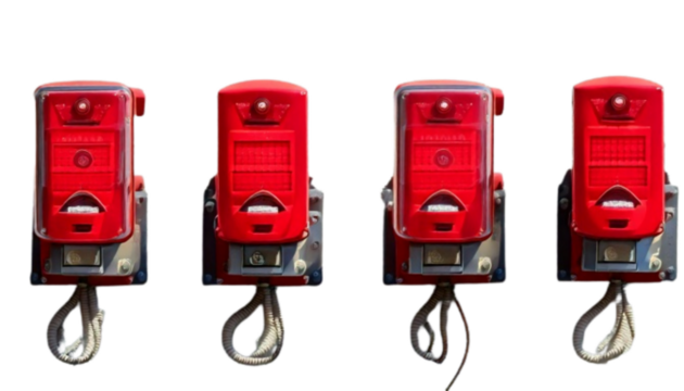Four Flashing Red Alarms with Industrial Props.