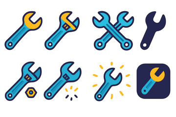 Fototapeta premium Vibrant Spanner Icons. Adjustable Spanner icons in modern flat : open-end wrench, adjustable jaw spanner, crossed spanners, spanner silhouette,