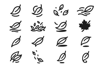Obraz premium Falling Leaves Icons. Falling Leaves Icons icons in outline style: drifting leaf, twirling leaf, scattered group, gust-blown leaf, floating leaf,