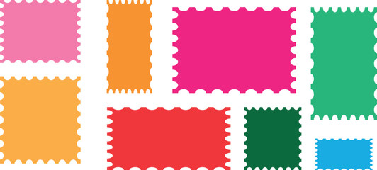 Colorful blank postage stamp collection set isolated on white background