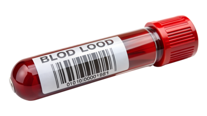 A blood sample in a test tube, isolated on transparent background, represents medical analysis and diagnostic testing for healthcare purposes
