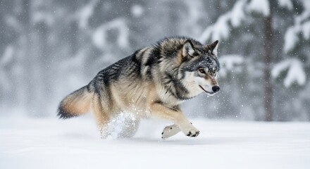 Obraz premium Wolf Running in Snow. (4)