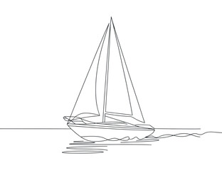 Continuous Line Drawing of Sailboat on Transparent Backdrop