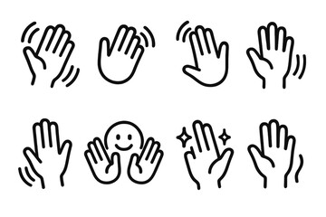 Obraz premium Hand Waving Icons. Gestures icons in outline style: hand waving left, hand waving right, hand waving up, hand waving down, double hand wave, hand